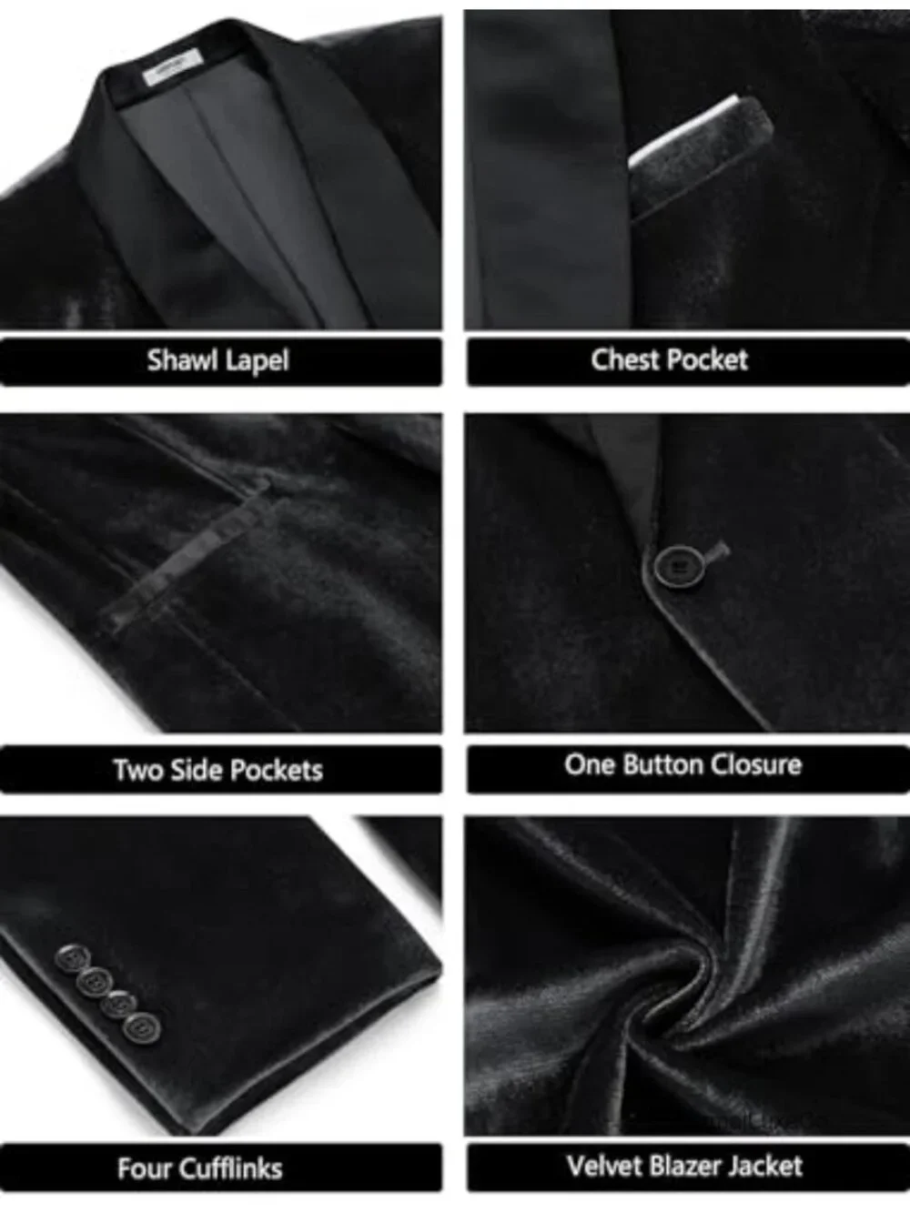 Men's Velvet Tuxedo Jacket One Button Slim Fit Dinner Prom Wedding Blazer